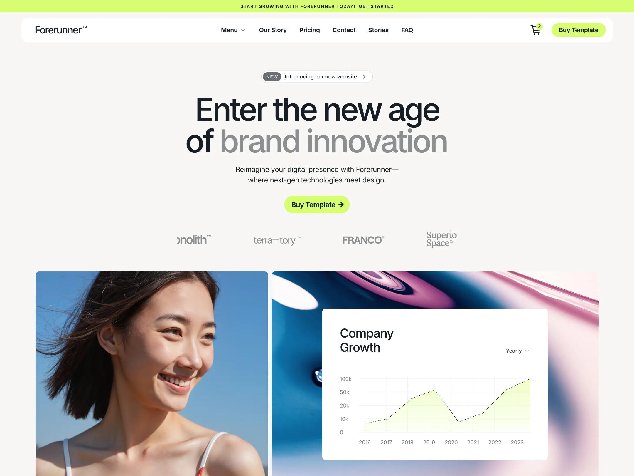 Forerunner template homepage with growth chart